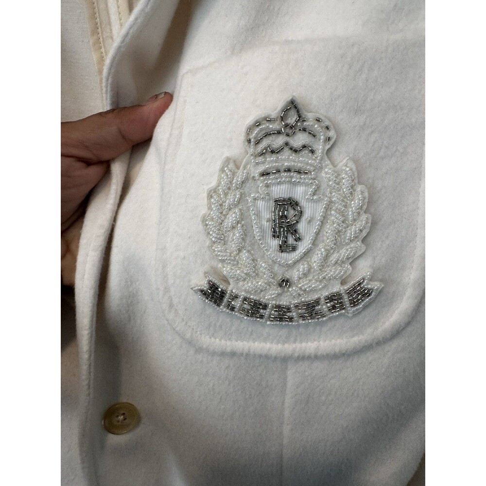 Polo Ralph Lauren Creme Crest Patch Wool Blend Blazer Women’s 10 Quiet Luxury - Picture 7 of 14
